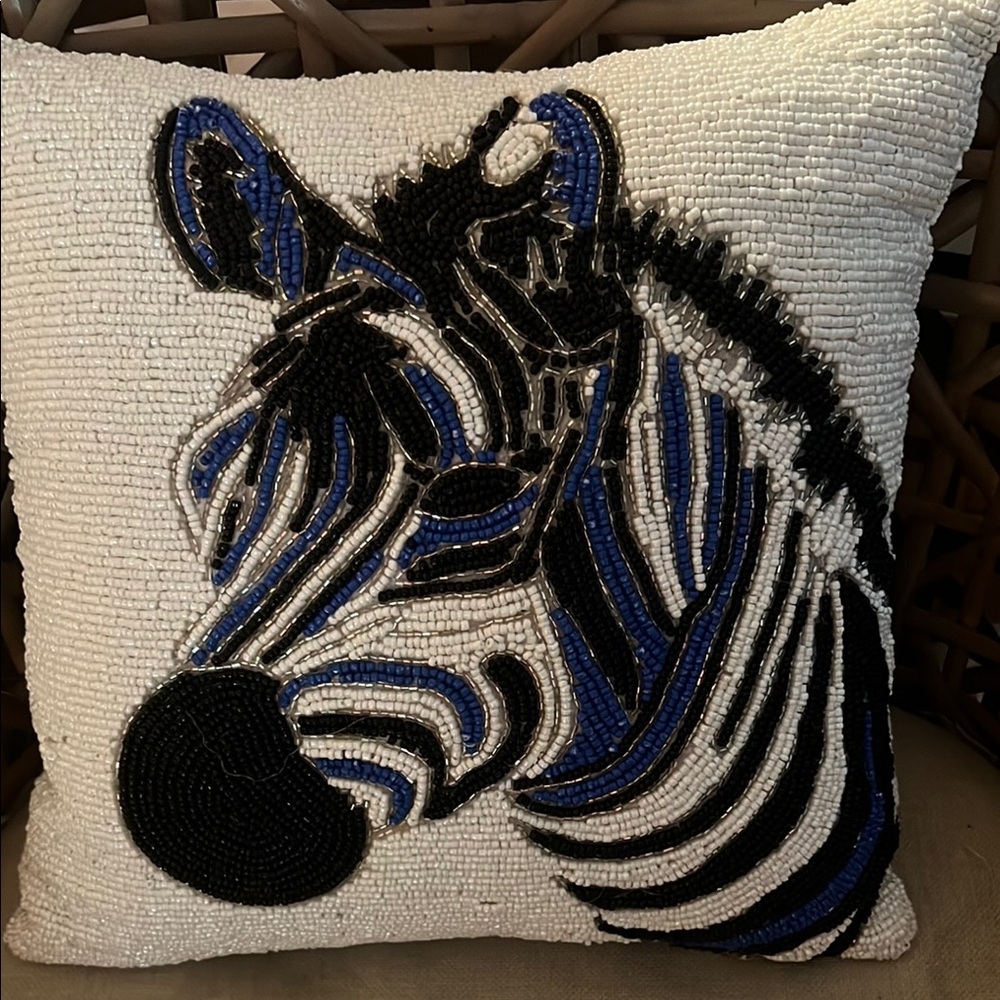 New World Traveler Beaded Zebra Design Throw Pillow Unique